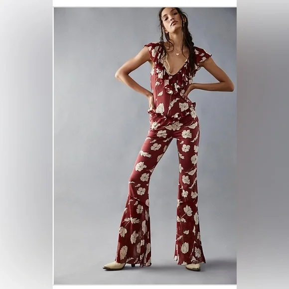 Free People Austyn One Piece Washed Red Combo jumpsuit size large new - Picture 5 of 5